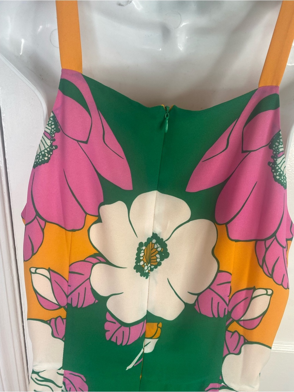 Maggy London Green Floral Maxi Dress with Orange Straps - Picture 7 of 12